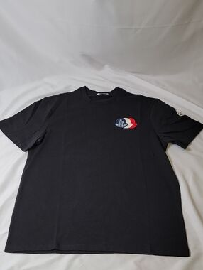 Moncler Black Short-Sleeve Tee with Tricolor Logo
